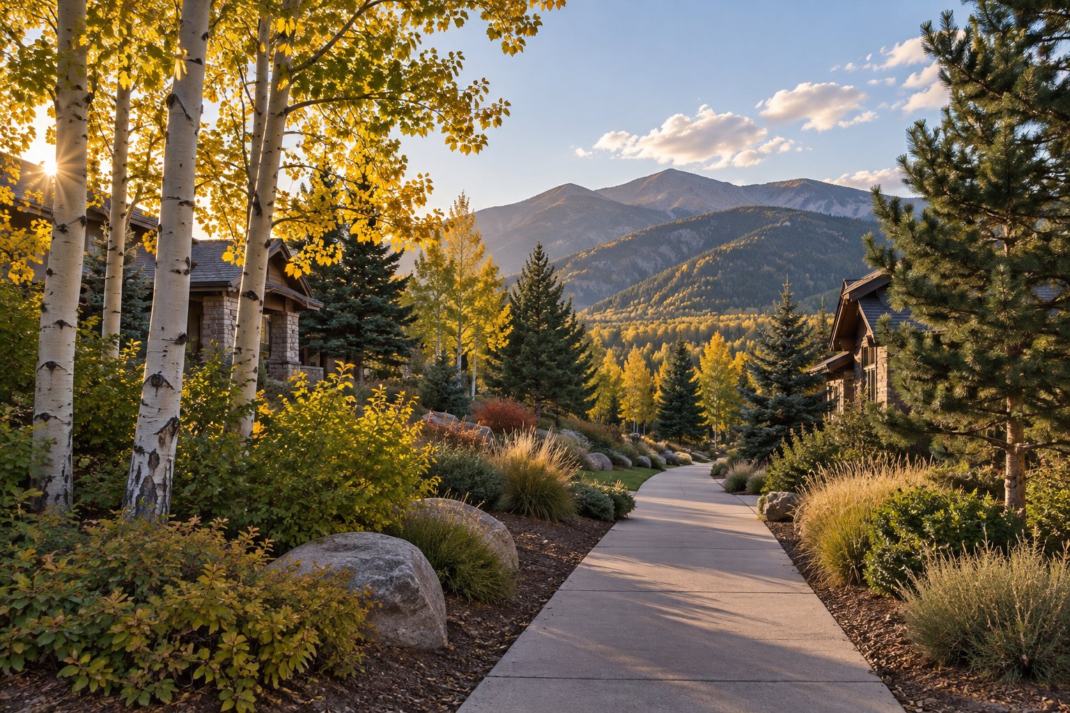 A Colorado foothills neighborhood sidewalk, illustrative