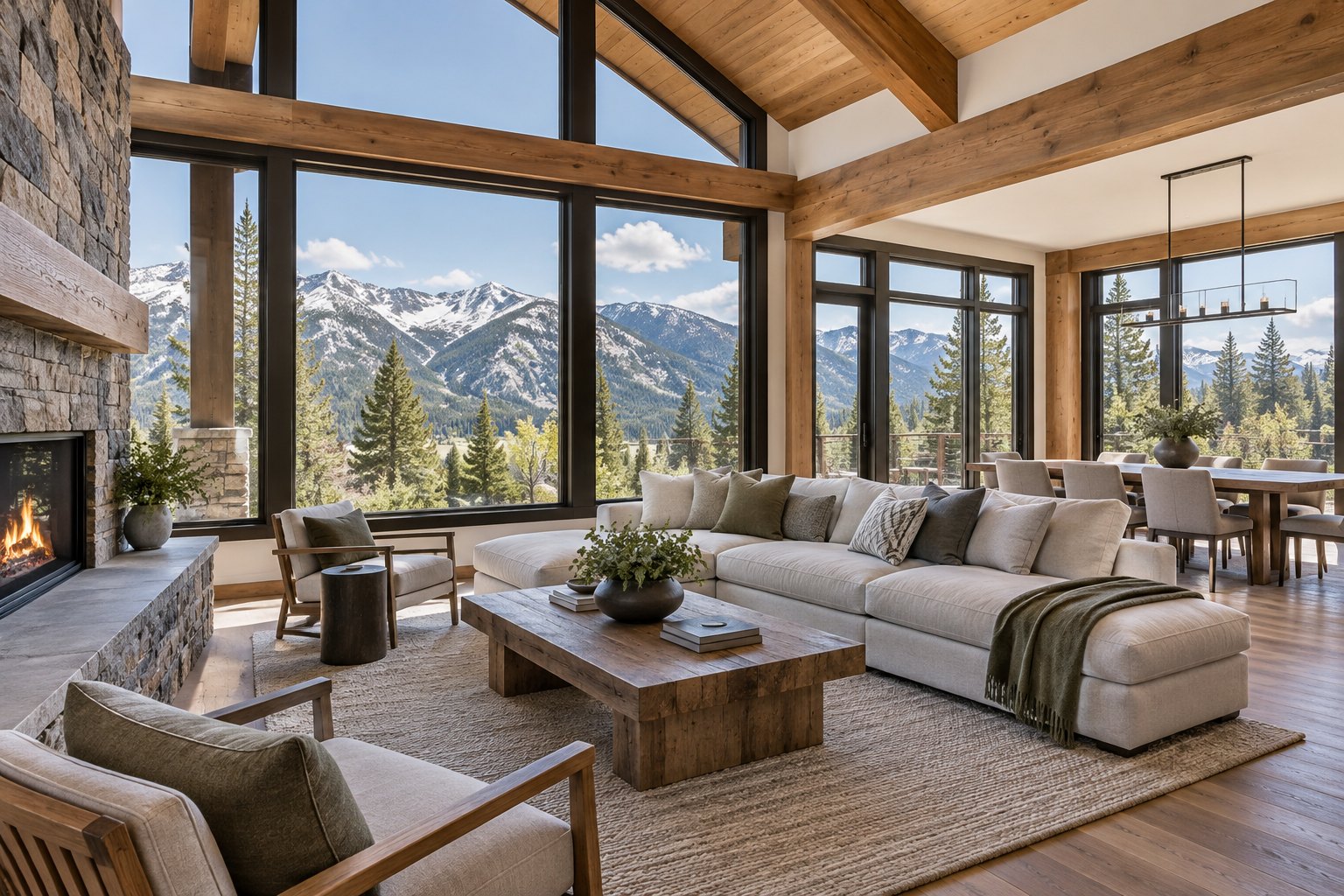 A bright Colorado foothills home interior, illustrative